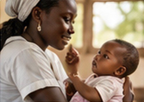 Une adulte et un enfant dans un visuel de synthèse ; aucune personne n’est présentée comme bénéficiaire d’ADV.